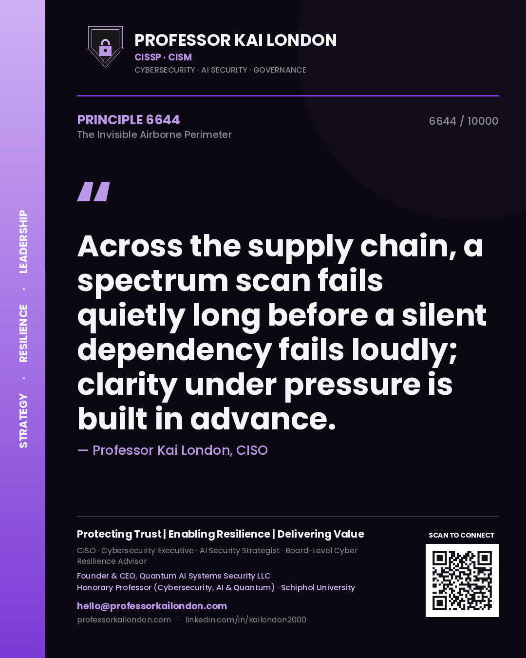 Professor Kai London principle 6644: Across the supply chain, a spectrum scan fails quietly long before a silent dependency fails loudly; clarity under pressure is built in advance.