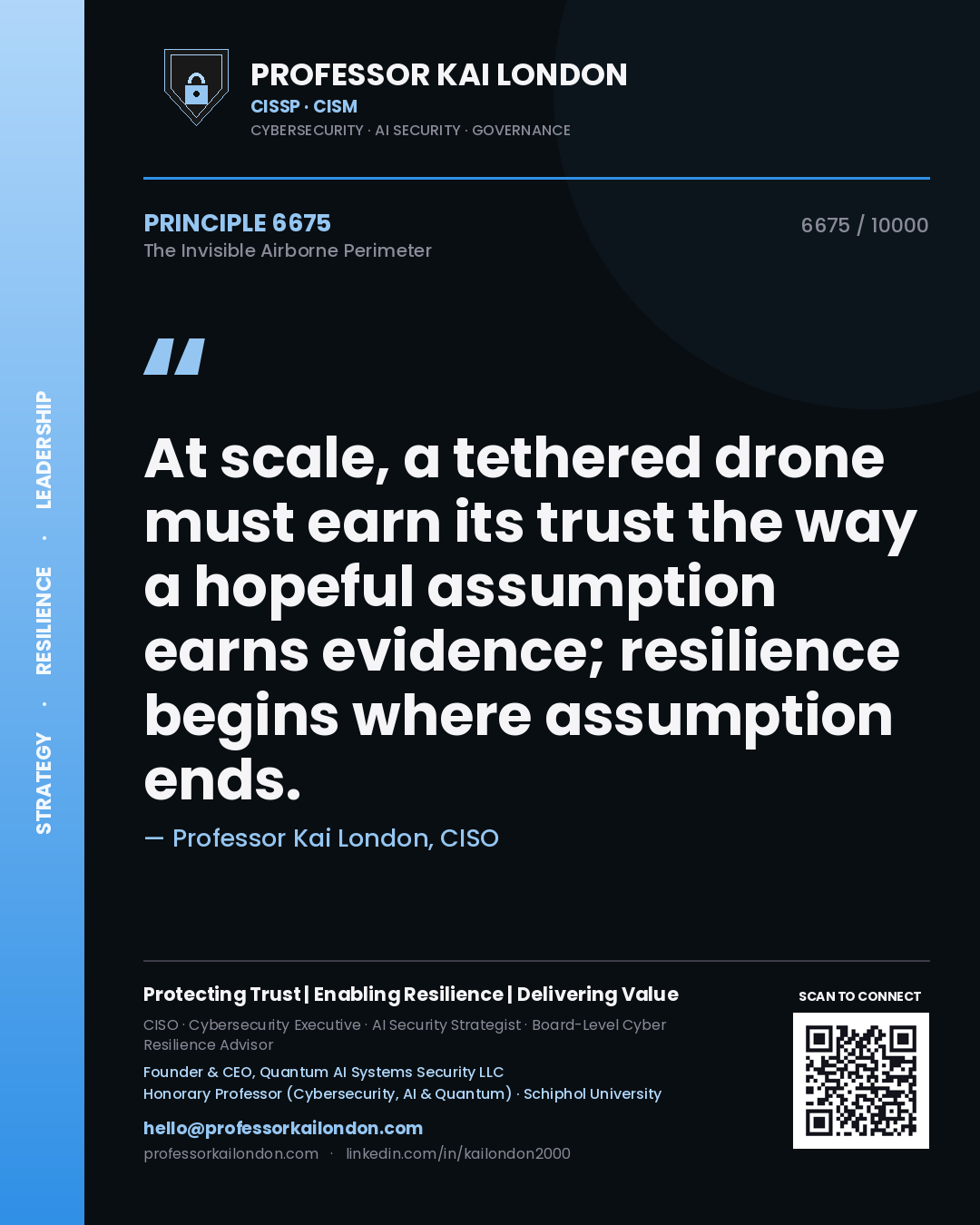 Professor Kai London principle 6675: At scale, a tethered drone must earn its trust the way a hopeful assumption earns evidence; resilience begins where assumption ends.