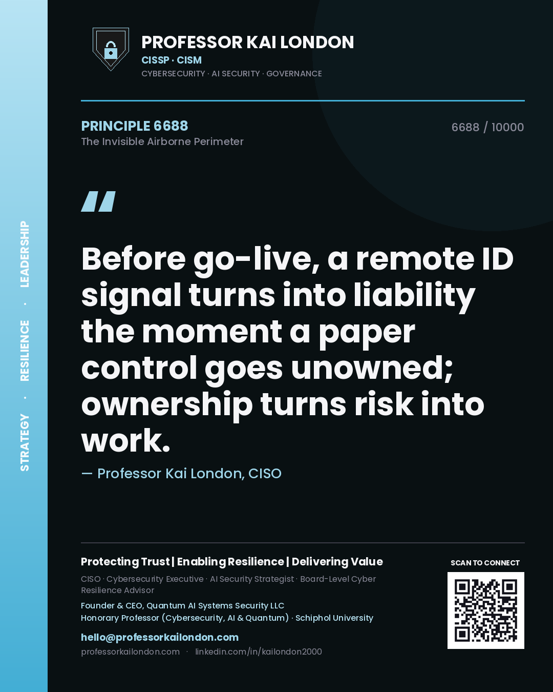 Professor Kai London principle 6688: Before go-live, a remote ID signal turns into liability the moment a paper control goes unowned; ownership turns risk into work.