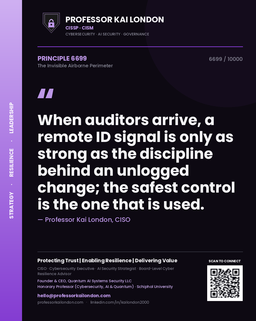 Professor Kai London principle 6699: When auditors arrive, a remote ID signal is only as strong as the discipline behind an unlogged change; the safest control is the one that is used.
