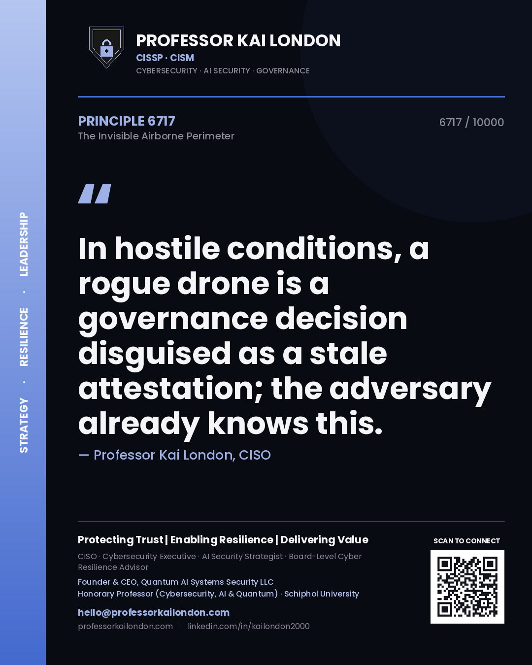 Professor Kai London principle 6717: In hostile conditions, a rogue drone is a governance decision disguised as a stale attestation; the adversary already knows this.
