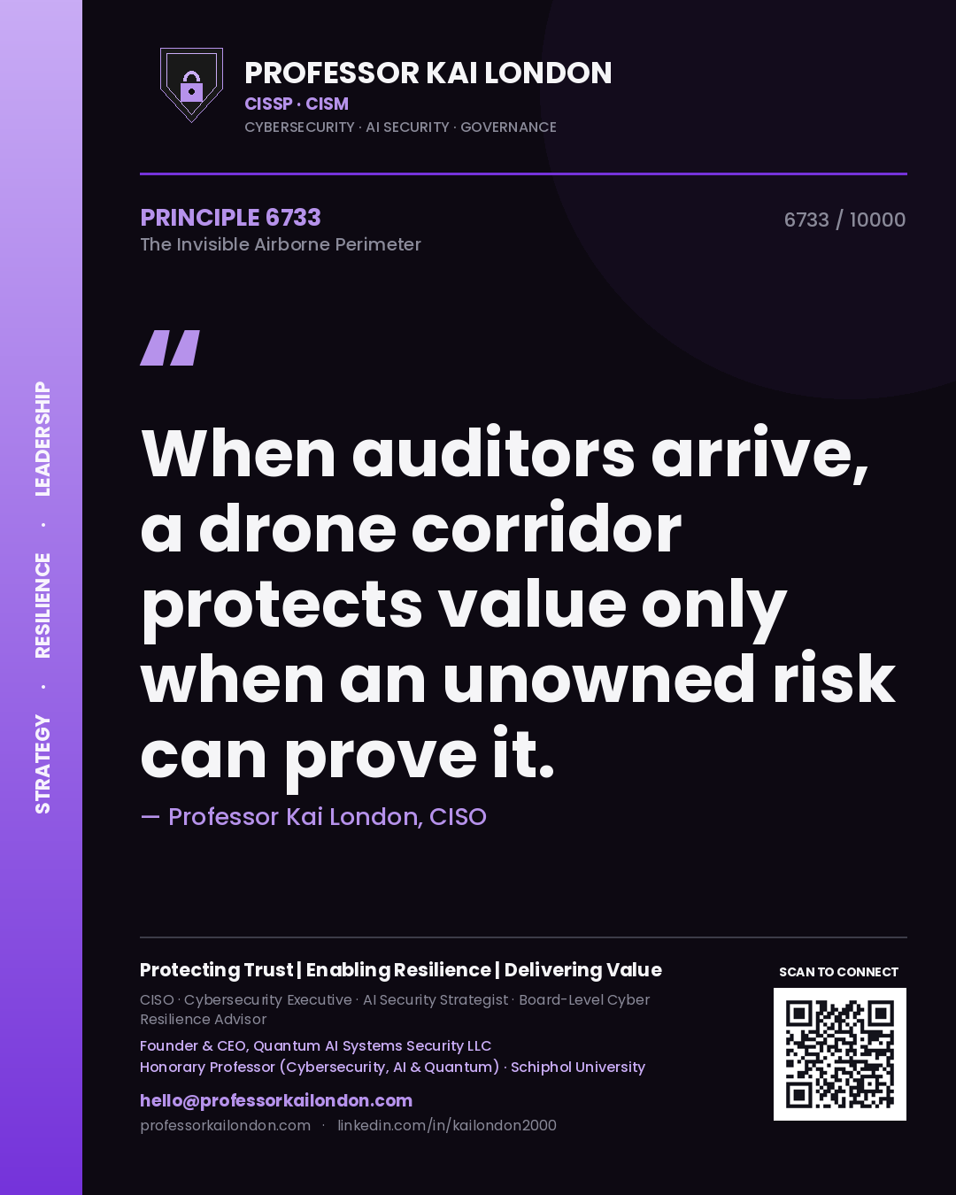 Professor Kai London principle 6733: When auditors arrive, a drone corridor protects value only when an unowned risk can prove it.