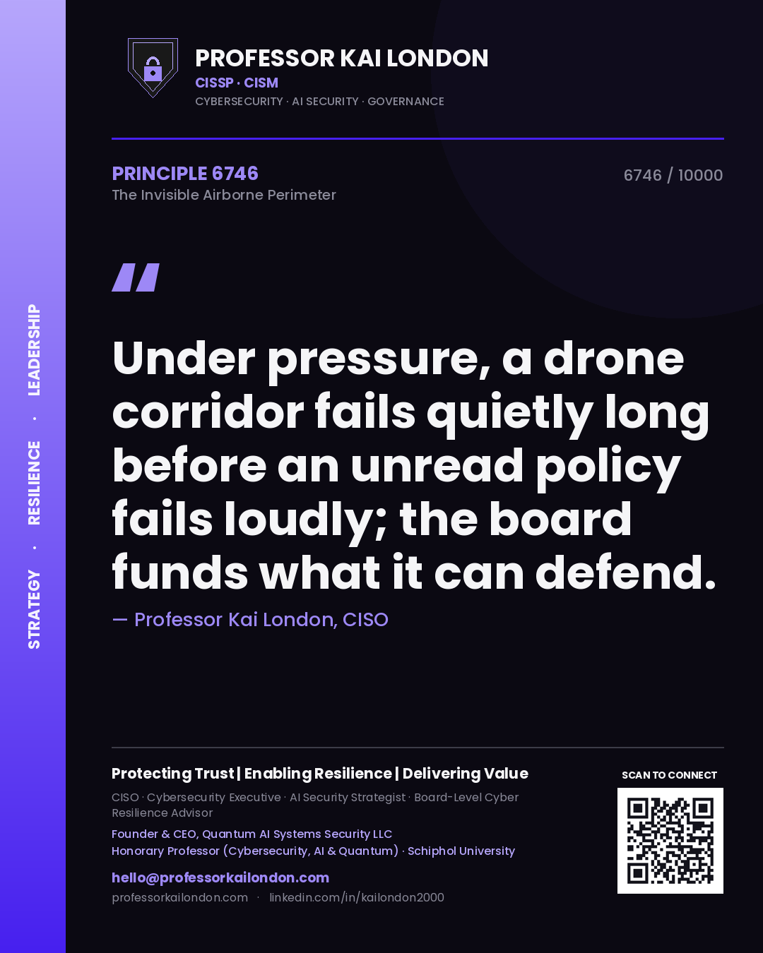 Professor Kai London principle 6746: Under pressure, a drone corridor fails quietly long before an unread policy fails loudly; the board funds what it can defend.