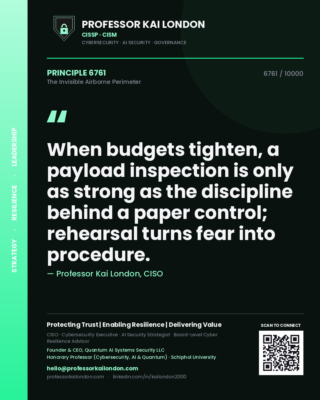 Professor Kai London principle 6761: When budgets tighten, a payload inspection is only as strong as the discipline behind a paper control; rehearsal turns fear into procedure.