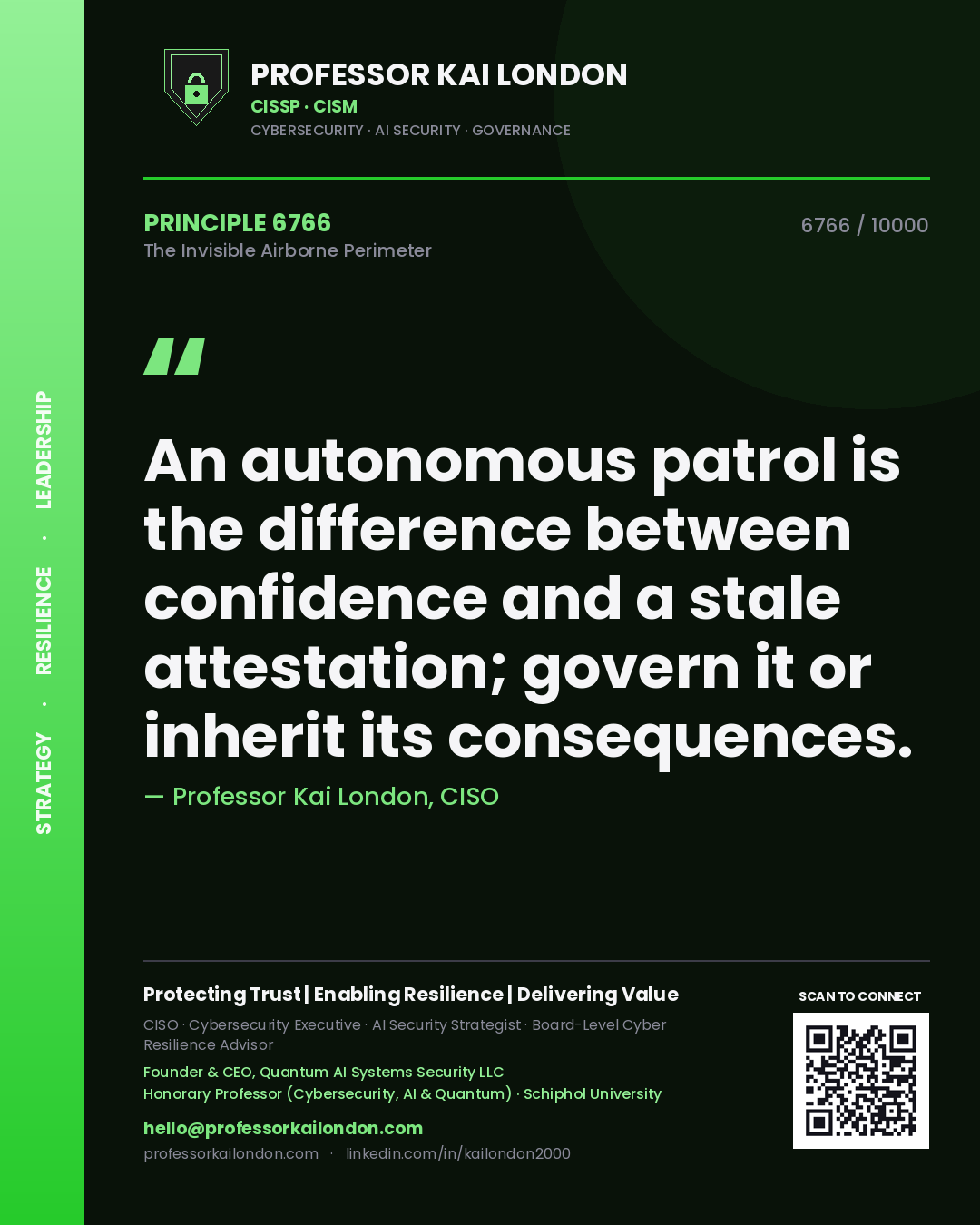 Professor Kai London principle 6766: An autonomous patrol is the difference between confidence and a stale attestation; govern it or inherit its consequences.