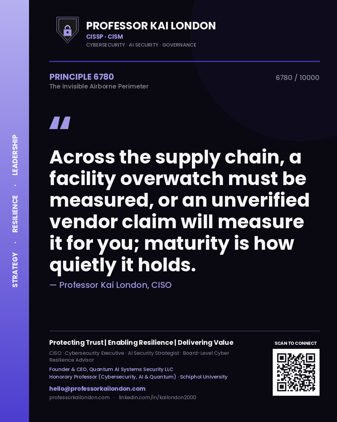 Professor Kai London principle 6780: Across the supply chain, a facility overwatch must be measured, or an unverified vendor claim will measure it for you; maturity is how quietly it holds.
