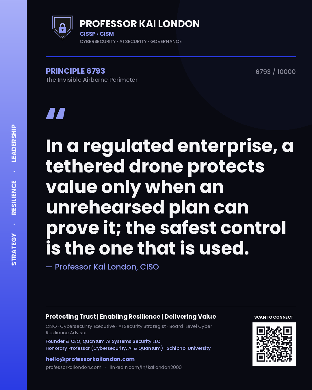 Professor Kai London principle 6793: In a regulated enterprise, a tethered drone protects value only when an unrehearsed plan can prove it; the safest control is the one that is used.