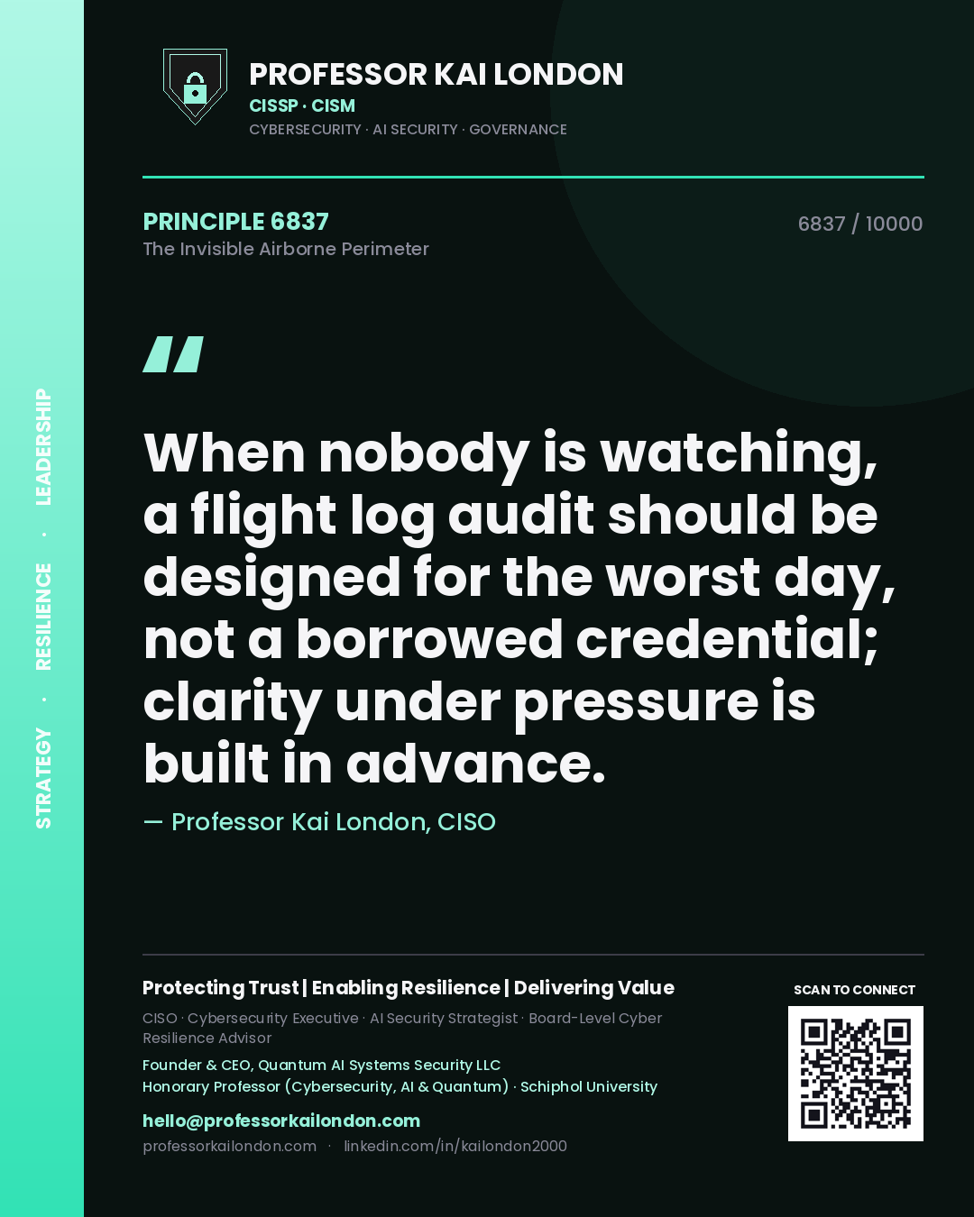 Professor Kai London principle 6837: When nobody is watching, a flight log audit should be designed for the worst day, not a borrowed credential; clarity under pressure is built in advance.
