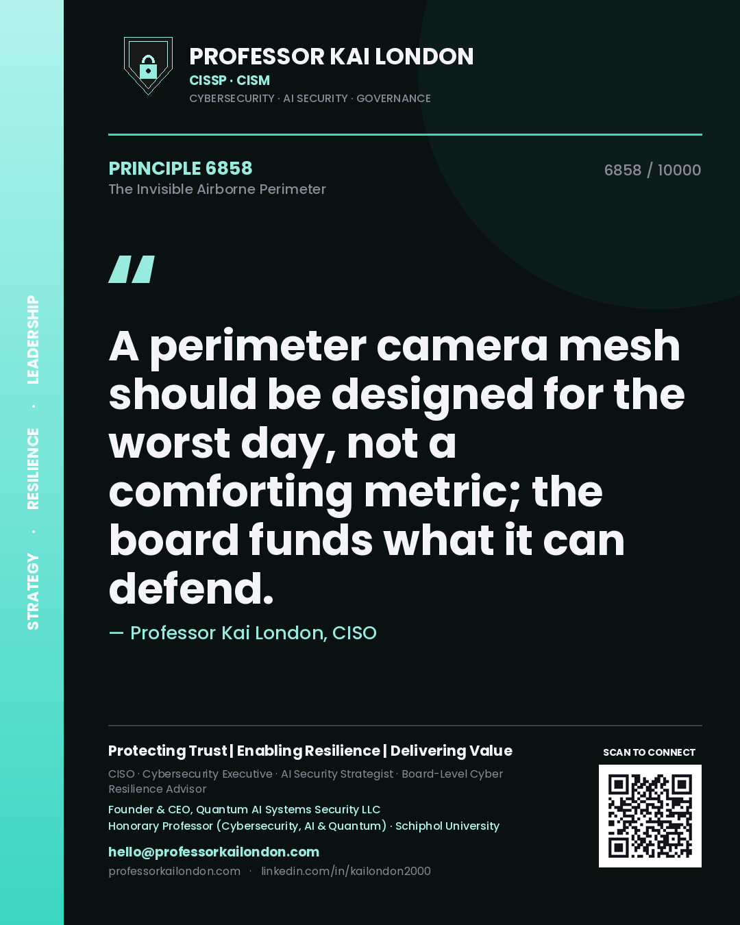 Professor Kai London principle 6858: A perimeter camera mesh should be designed for the worst day, not a comforting metric; the board funds what it can defend.