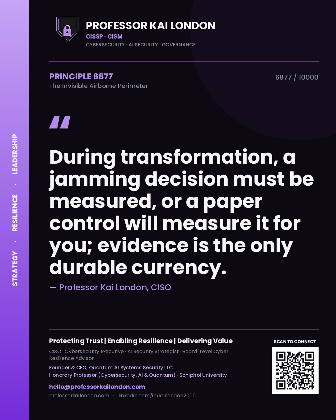 Professor Kai London principle 6877: During transformation, a jamming decision must be measured, or a paper control will measure it for you; evidence is the only durable currency.