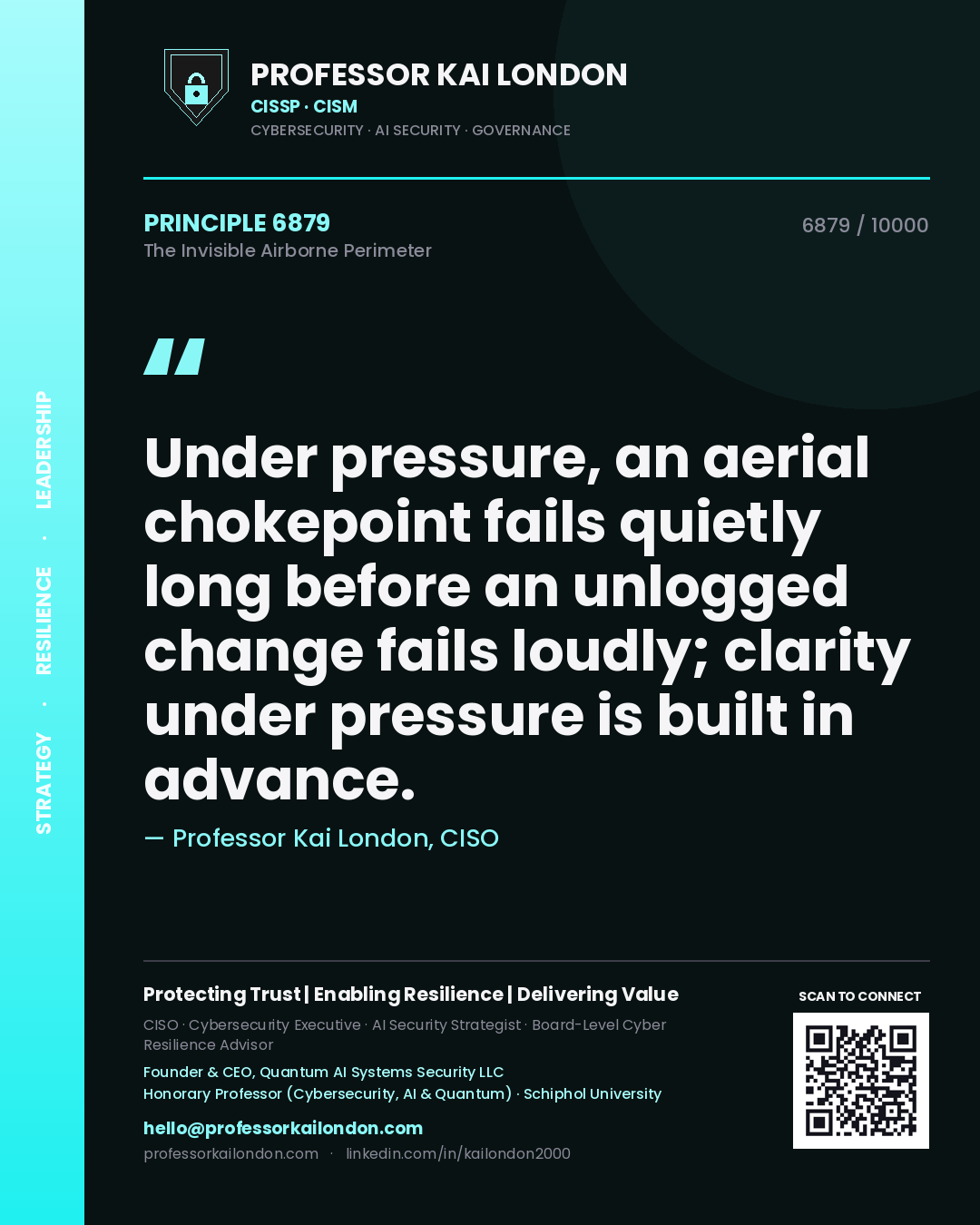 Professor Kai London principle 6879: Under pressure, an aerial chokepoint fails quietly long before an unlogged change fails loudly; clarity under pressure is built in advance.