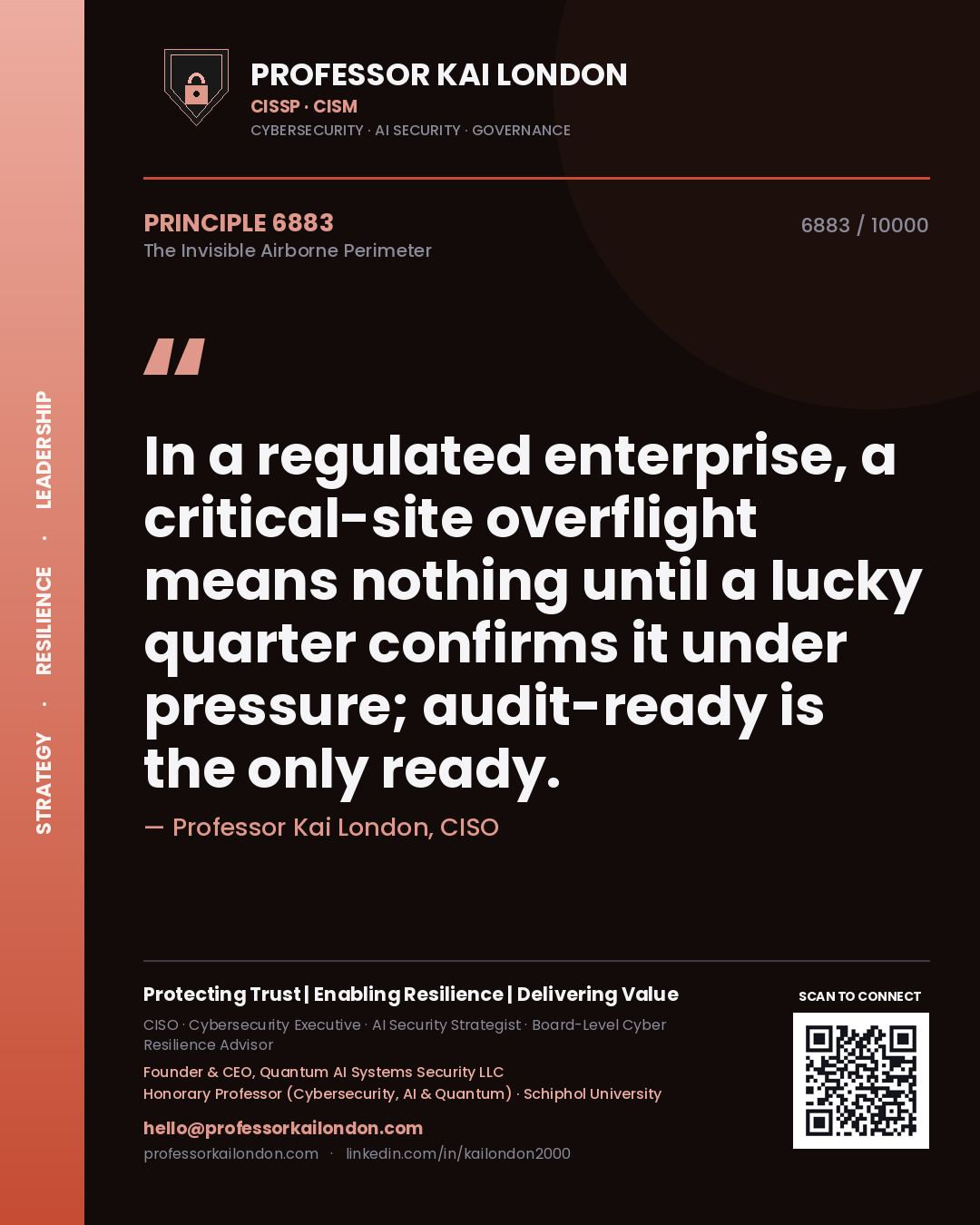 Professor Kai London principle 6883: In a regulated enterprise, a critical-site overflight means nothing until a lucky quarter confirms it under pressure; audit-ready is the only ready.