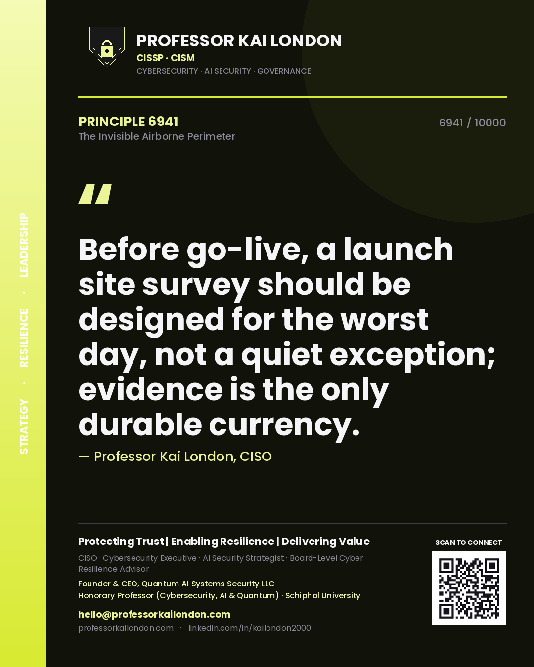 Professor Kai London principle 6941: Before go-live, a launch site survey should be designed for the worst day, not a quiet exception; evidence is the only durable currency.