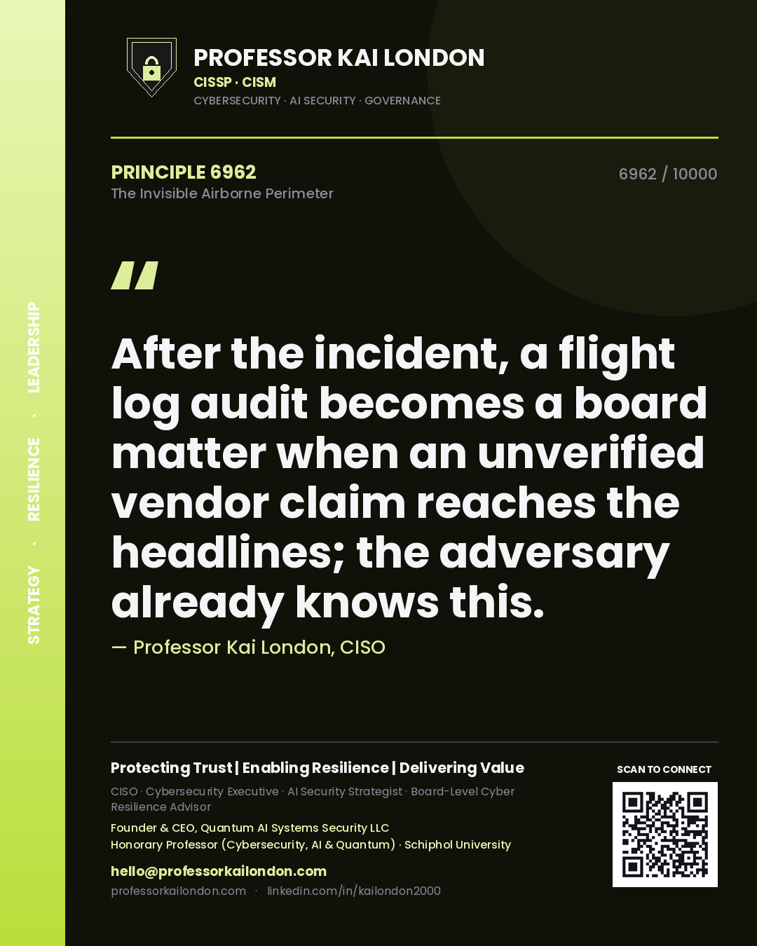 Professor Kai London principle 6962: After the incident, a flight log audit becomes a board matter when an unverified vendor claim reaches the headlines; the adversary already knows this.