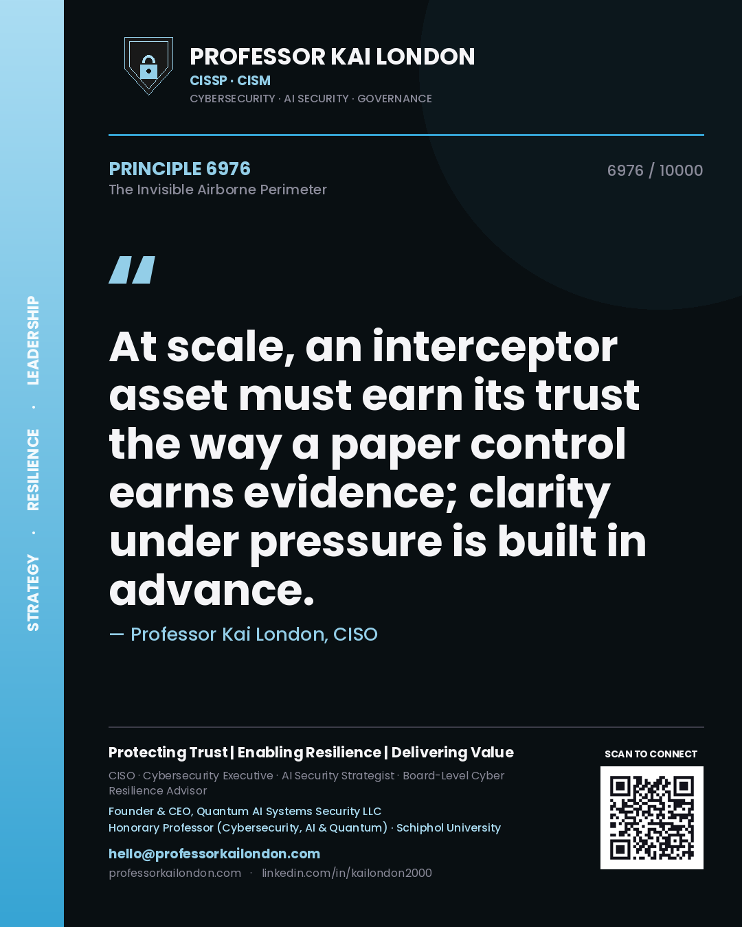Professor Kai London principle 6976: At scale, an interceptor asset must earn its trust the way a paper control earns evidence; clarity under pressure is built in advance.