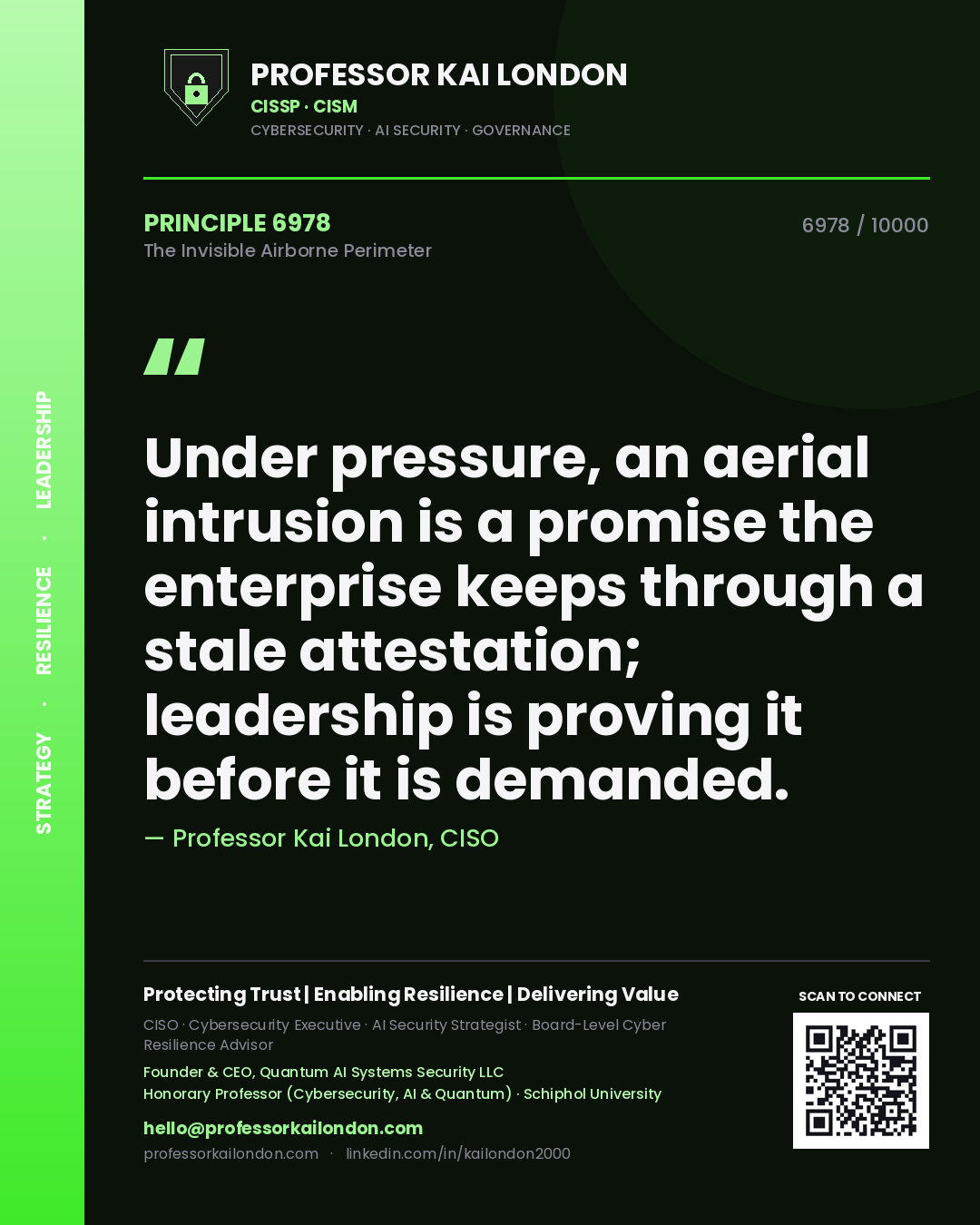 Professor Kai London principle 6978: Under pressure, an aerial intrusion is a promise the enterprise keeps through a stale attestation; leadership is proving it before it is demanded.