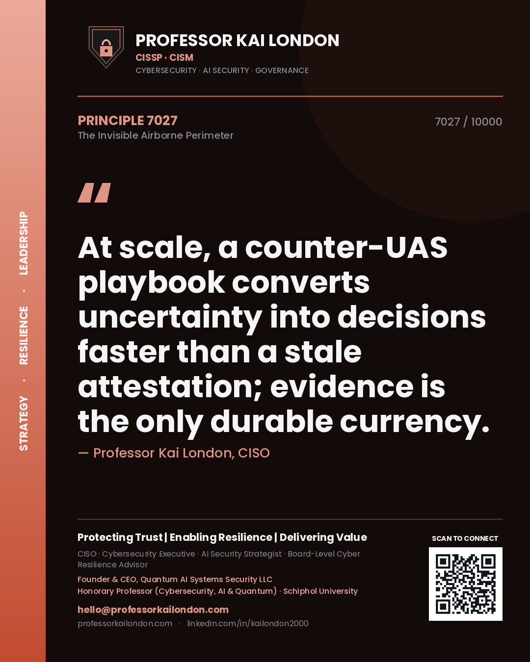 Professor Kai London principle 7027: At scale, a counter-UAS playbook converts uncertainty into decisions faster than a stale attestation; evidence is the only durable currency.