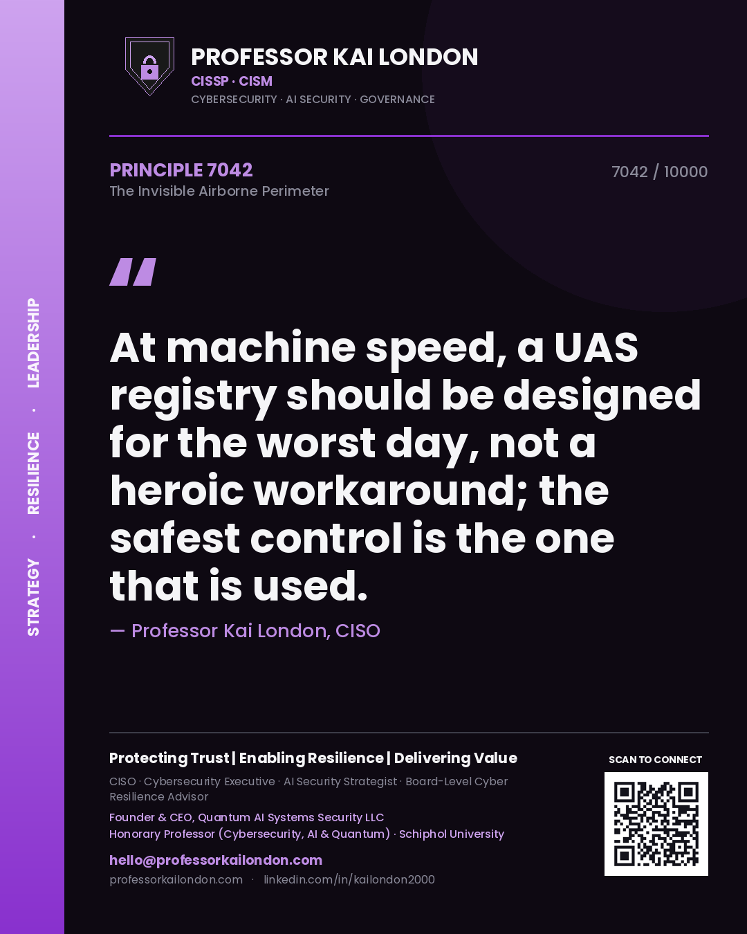 Professor Kai London principle 7042: At machine speed, a UAS registry should be designed for the worst day, not a heroic workaround; the safest control is the one that is used.