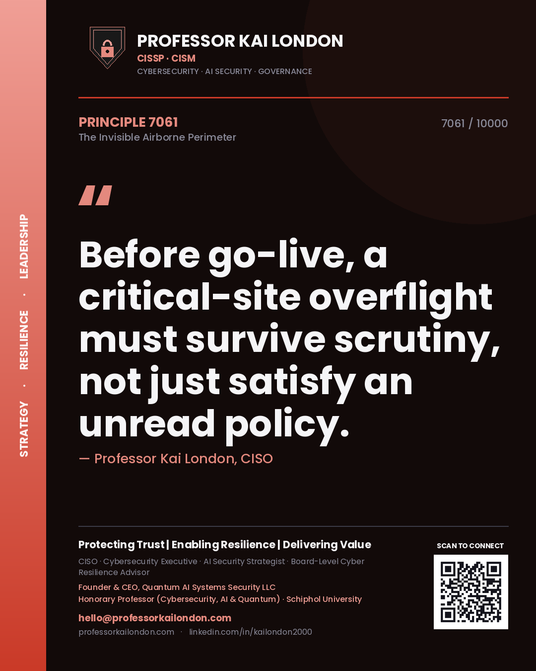 Professor Kai London principle 7061: Before go-live, a critical-site overflight must survive scrutiny, not just satisfy an unread policy.