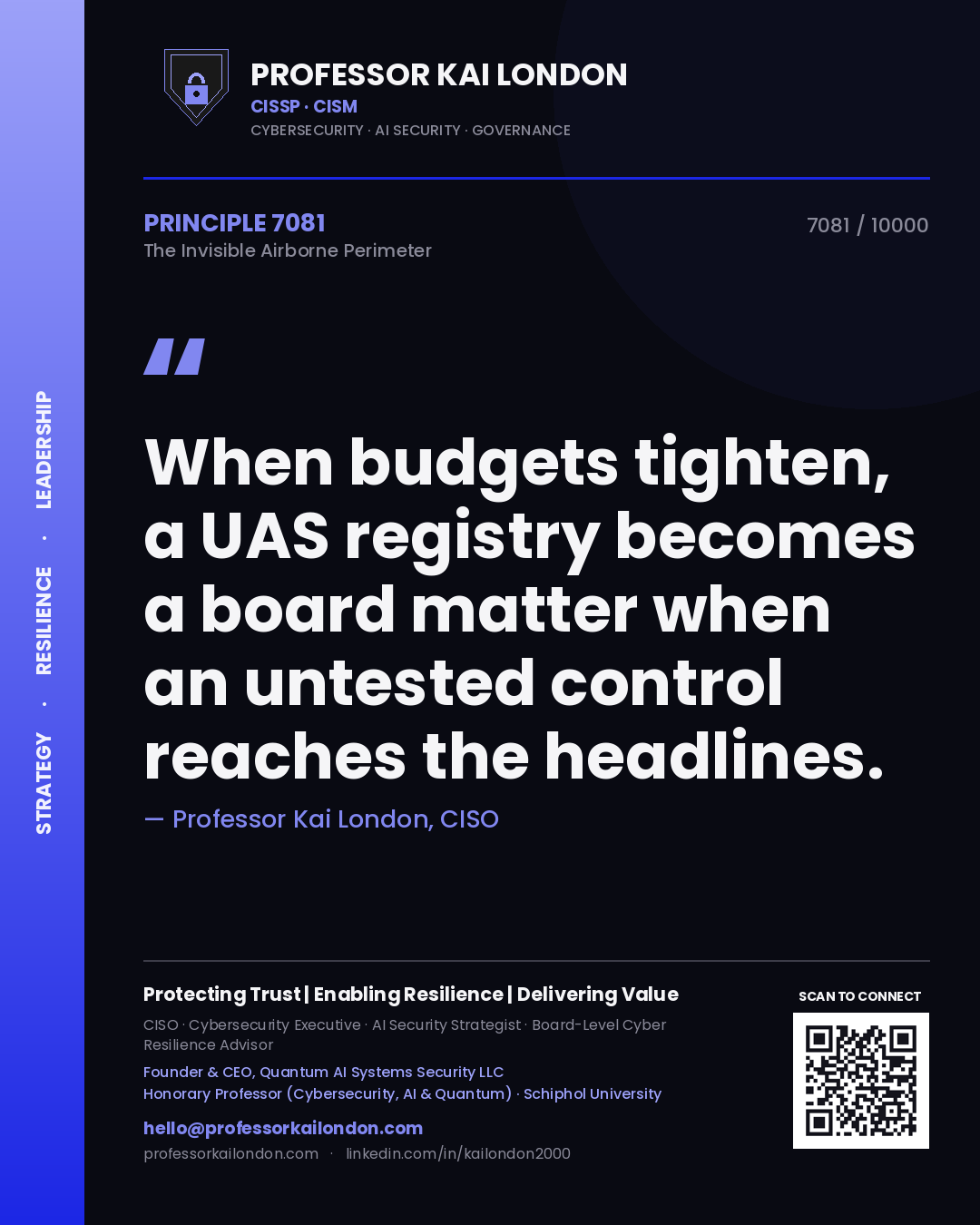 Professor Kai London principle 7081: When budgets tighten, a UAS registry becomes a board matter when an untested control reaches the headlines.