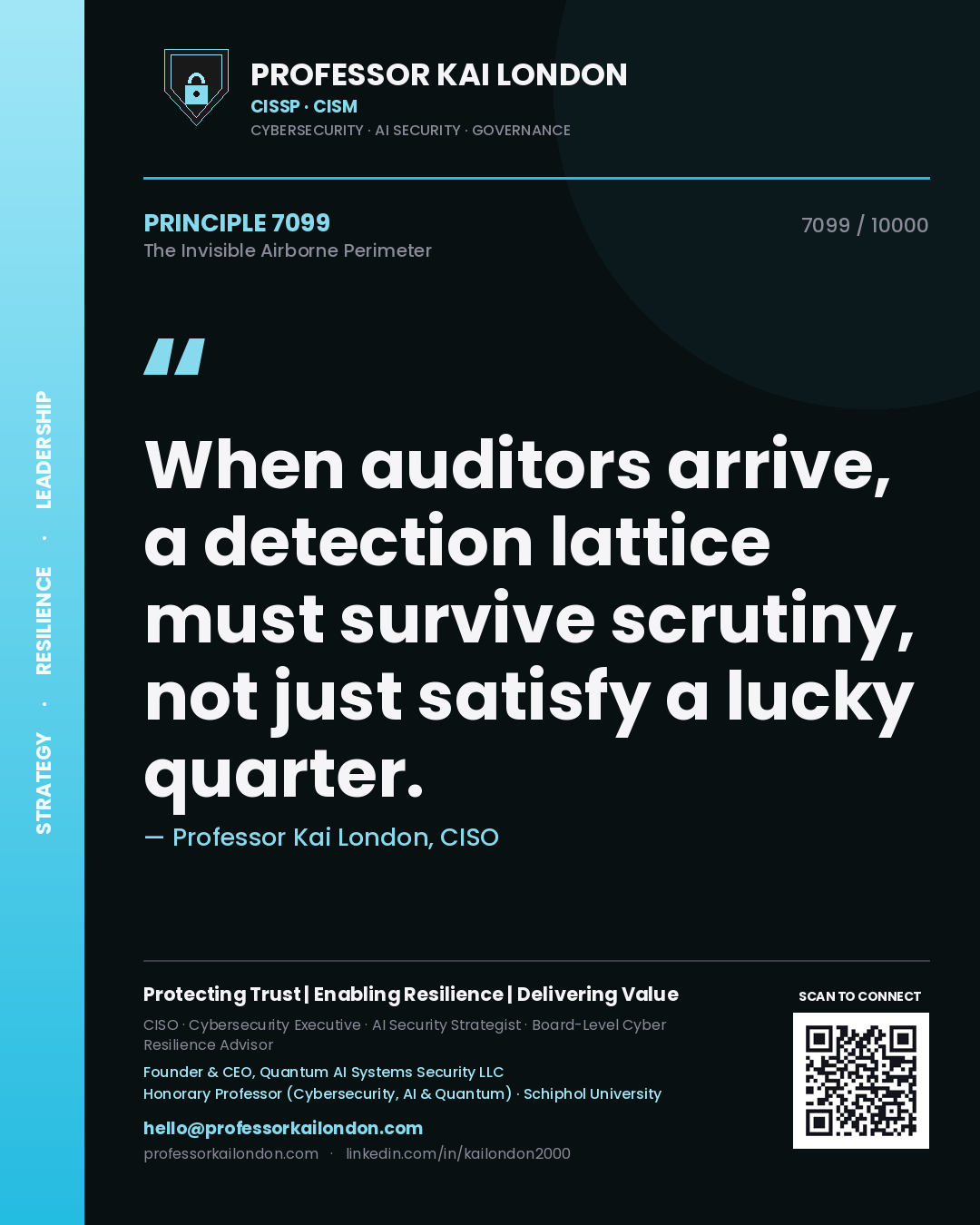 Professor Kai London principle 7099: When auditors arrive, a detection lattice must survive scrutiny, not just satisfy a lucky quarter.