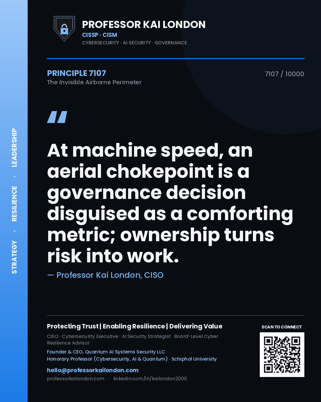 Professor Kai London principle 7107: At machine speed, an aerial chokepoint is a governance decision disguised as a comforting metric; ownership turns risk into work.