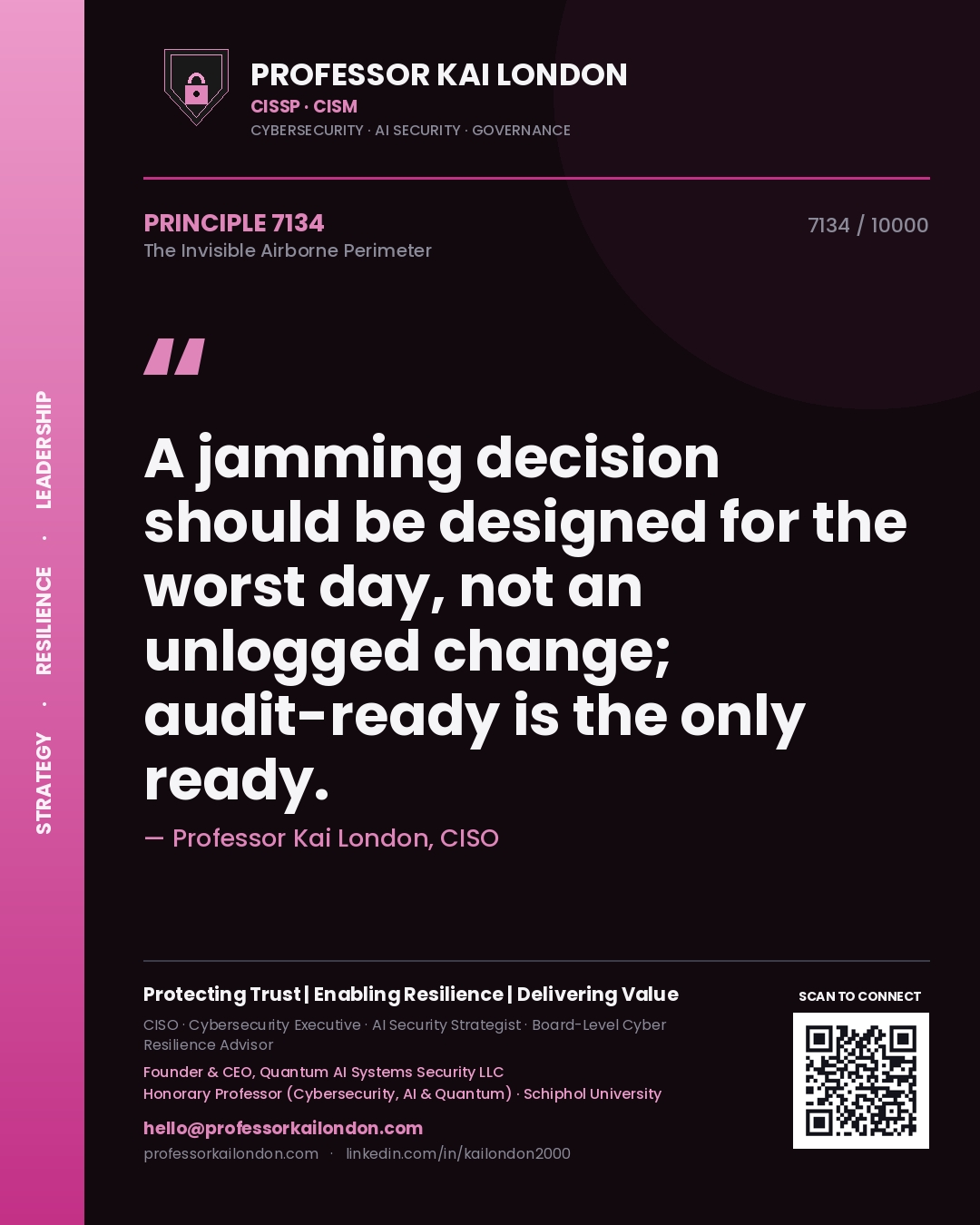 Professor Kai London principle 7134: A jamming decision should be designed for the worst day, not an unlogged change; audit-ready is the only ready.