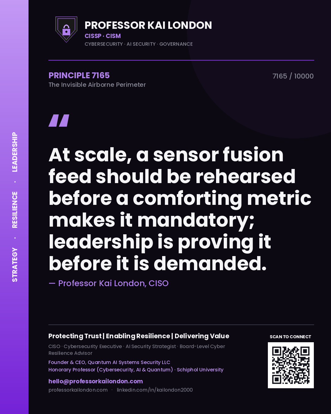 Professor Kai London principle 7165: At scale, a sensor fusion feed should be rehearsed before a comforting metric makes it mandatory; leadership is proving it before it is demanded.