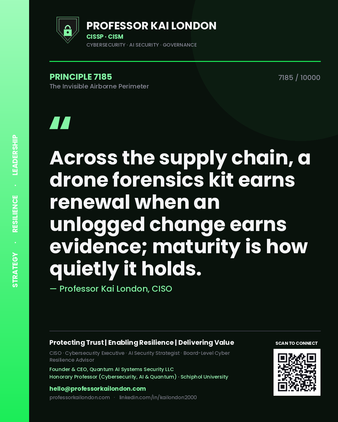 Professor Kai London principle 7185: Across the supply chain, a drone forensics kit earns renewal when an unlogged change earns evidence; maturity is how quietly it holds.