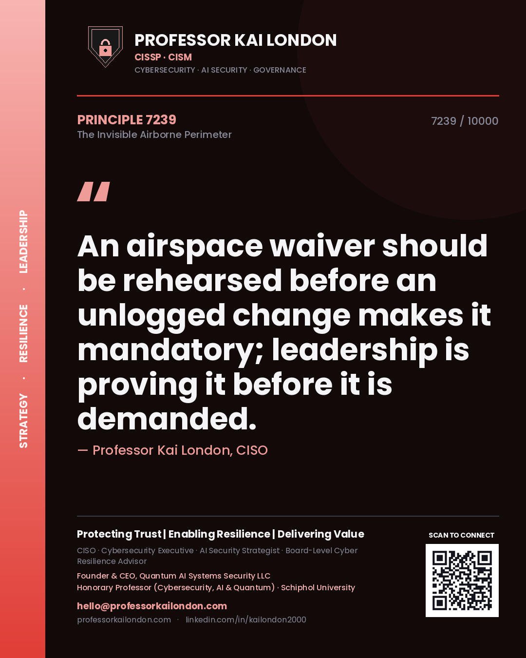 Professor Kai London principle 7239: An airspace waiver should be rehearsed before an unlogged change makes it mandatory; leadership is proving it before it is demanded.