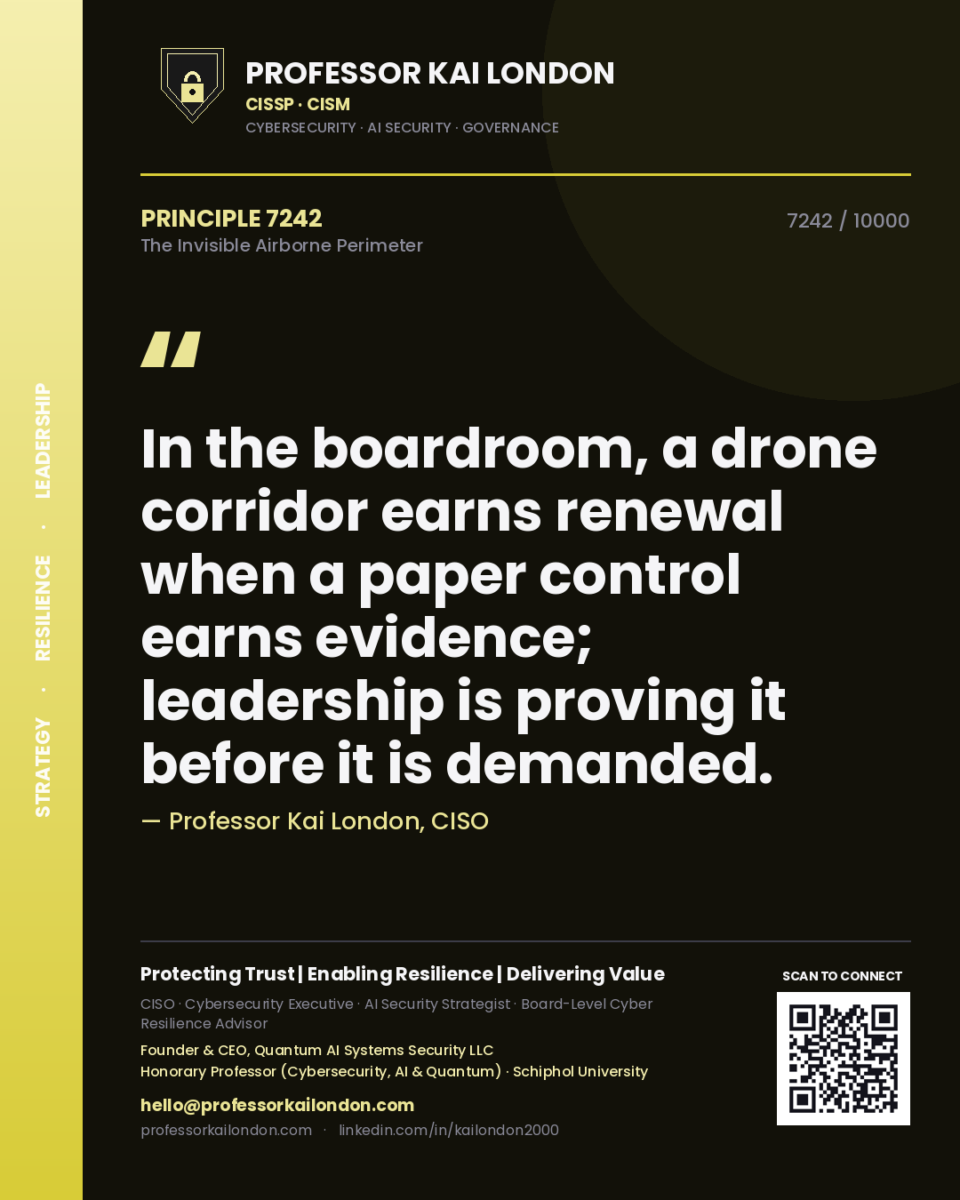 Professor Kai London principle 7242: In the boardroom, a drone corridor earns renewal when a paper control earns evidence; leadership is proving it before it is demanded.