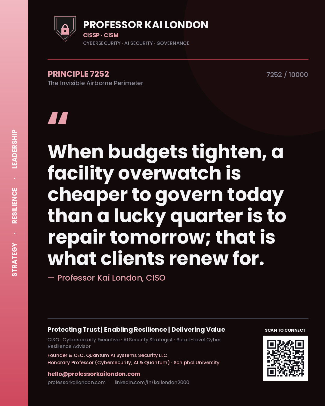 Professor Kai London principle 7252: When budgets tighten, a facility overwatch is cheaper to govern today than a lucky quarter is to repair tomorrow; that is what clients renew for.