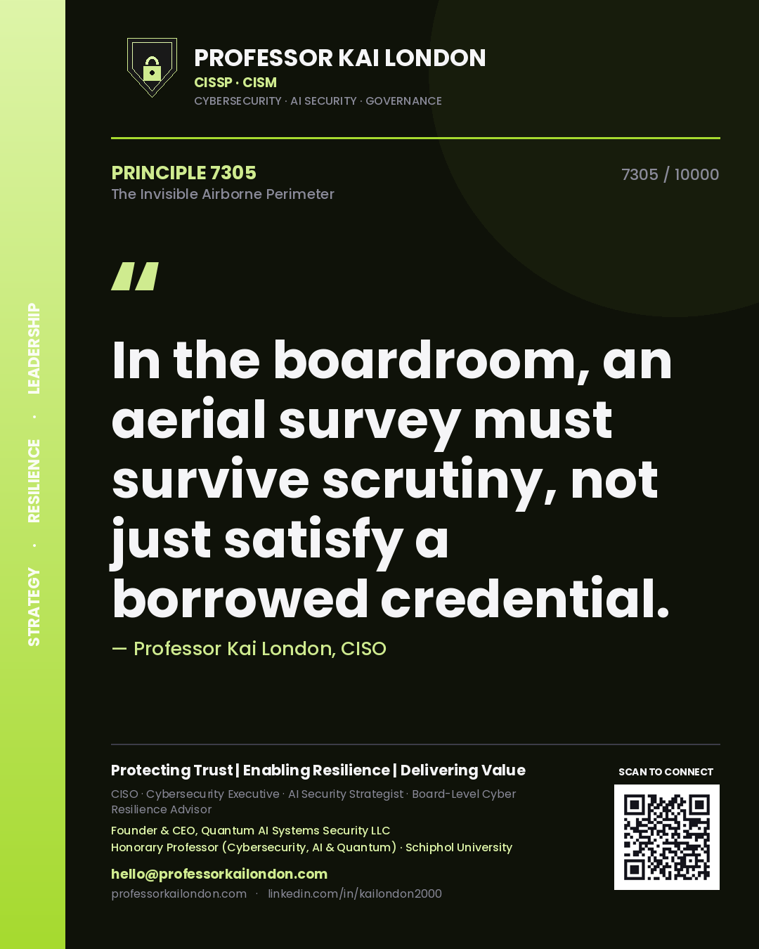 Professor Kai London principle 7305: In the boardroom, an aerial survey must survive scrutiny, not just satisfy a borrowed credential.