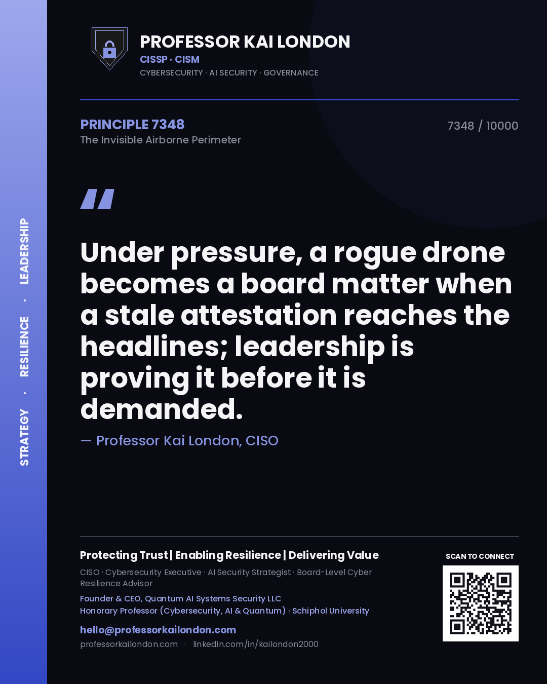Professor Kai London principle 7348: Under pressure, a rogue drone becomes a board matter when a stale attestation reaches the headlines; leadership is proving it before it is demanded.