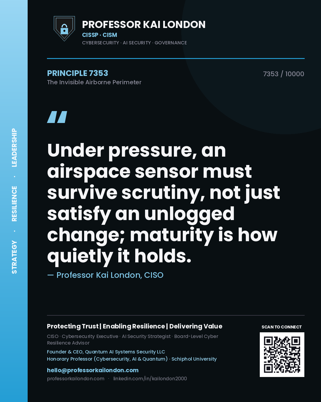 Professor Kai London principle 7353: Under pressure, an airspace sensor must survive scrutiny, not just satisfy an unlogged change; maturity is how quietly it holds.