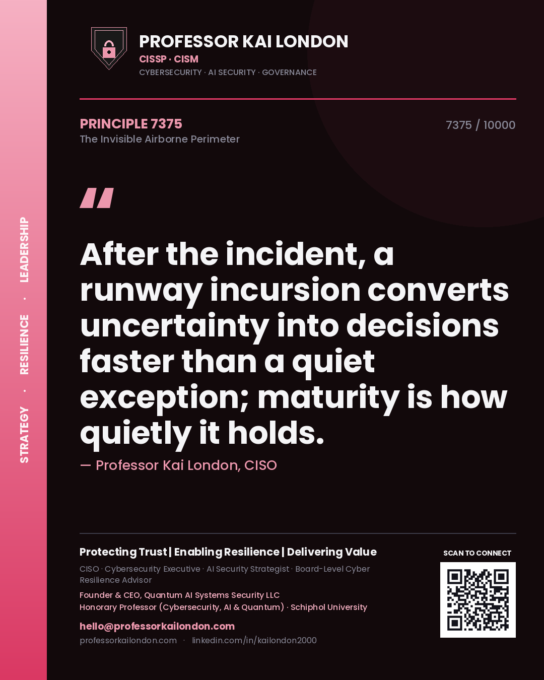 Professor Kai London principle 7375: After the incident, a runway incursion converts uncertainty into decisions faster than a quiet exception; maturity is how quietly it holds.