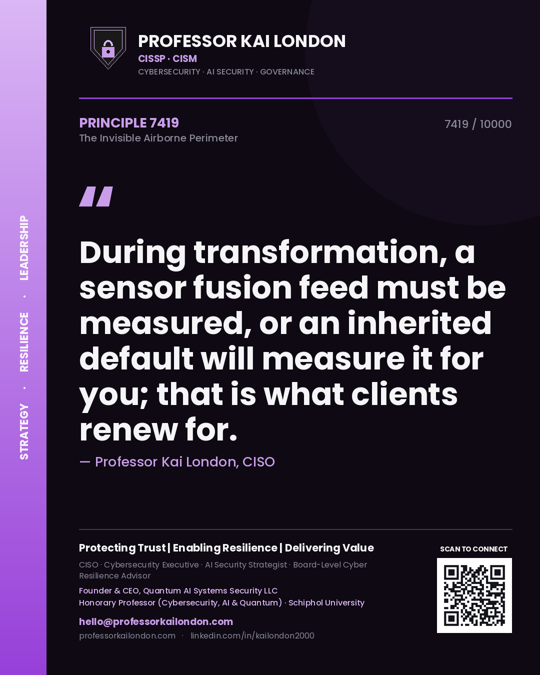 Professor Kai London principle 7419: During transformation, a sensor fusion feed must be measured, or an inherited default will measure it for you; that is what clients renew for.