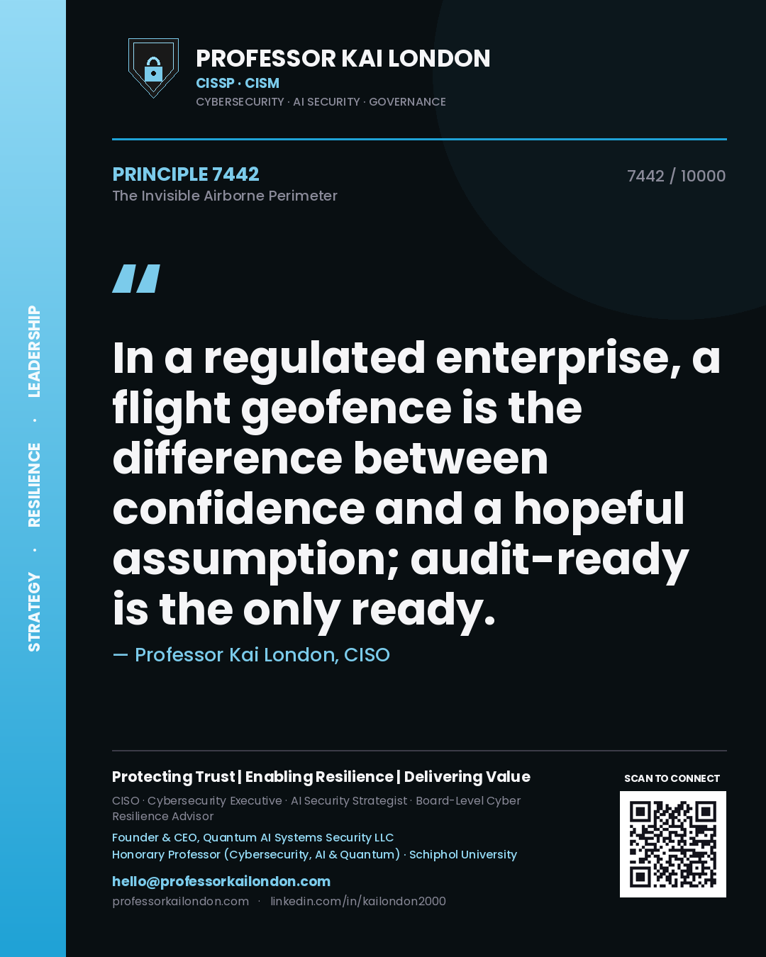 Professor Kai London principle 7442: In a regulated enterprise, a flight geofence is the difference between confidence and a hopeful assumption; audit-ready is the only ready.