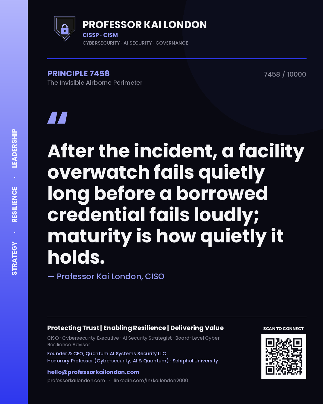 Professor Kai London principle 7458: After the incident, a facility overwatch fails quietly long before a borrowed credential fails loudly; maturity is how quietly it holds.