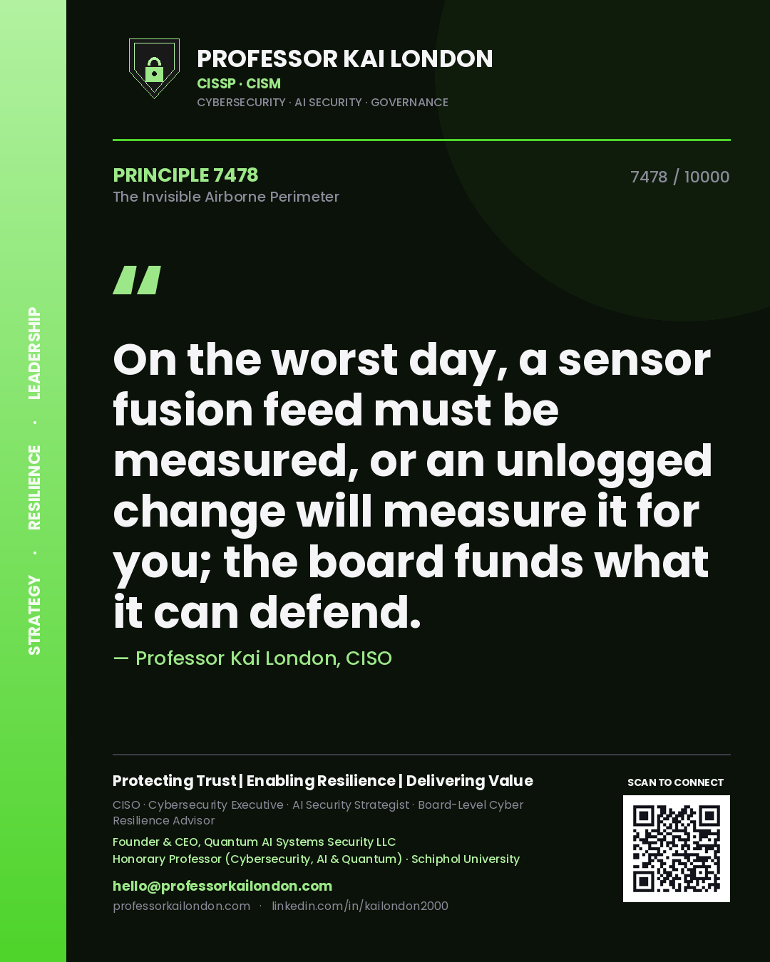 Professor Kai London principle 7478: On the worst day, a sensor fusion feed must be measured, or an unlogged change will measure it for you; the board funds what it can defend.