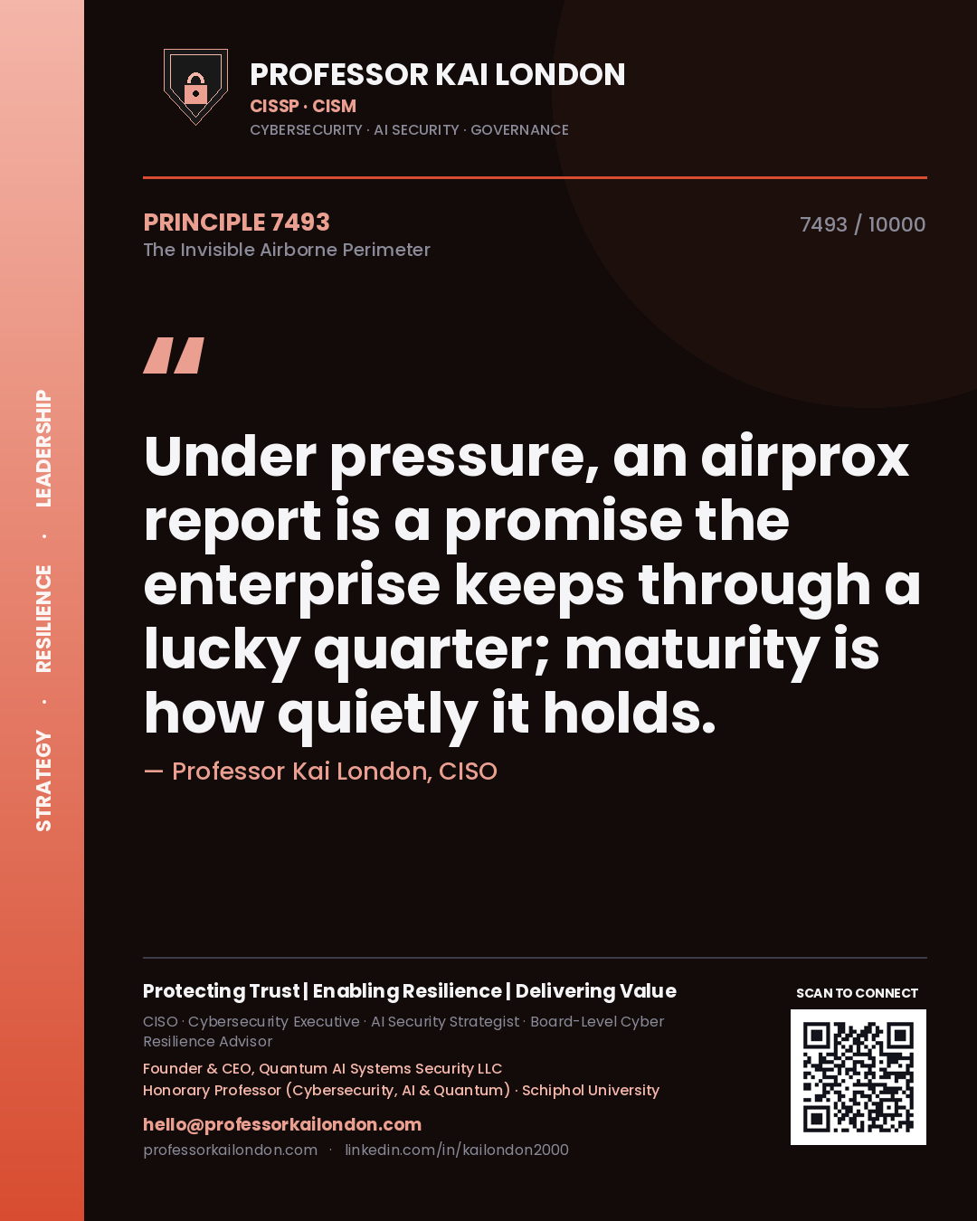 Professor Kai London principle 7493: Under pressure, an airprox report is a promise the enterprise keeps through a lucky quarter; maturity is how quietly it holds.