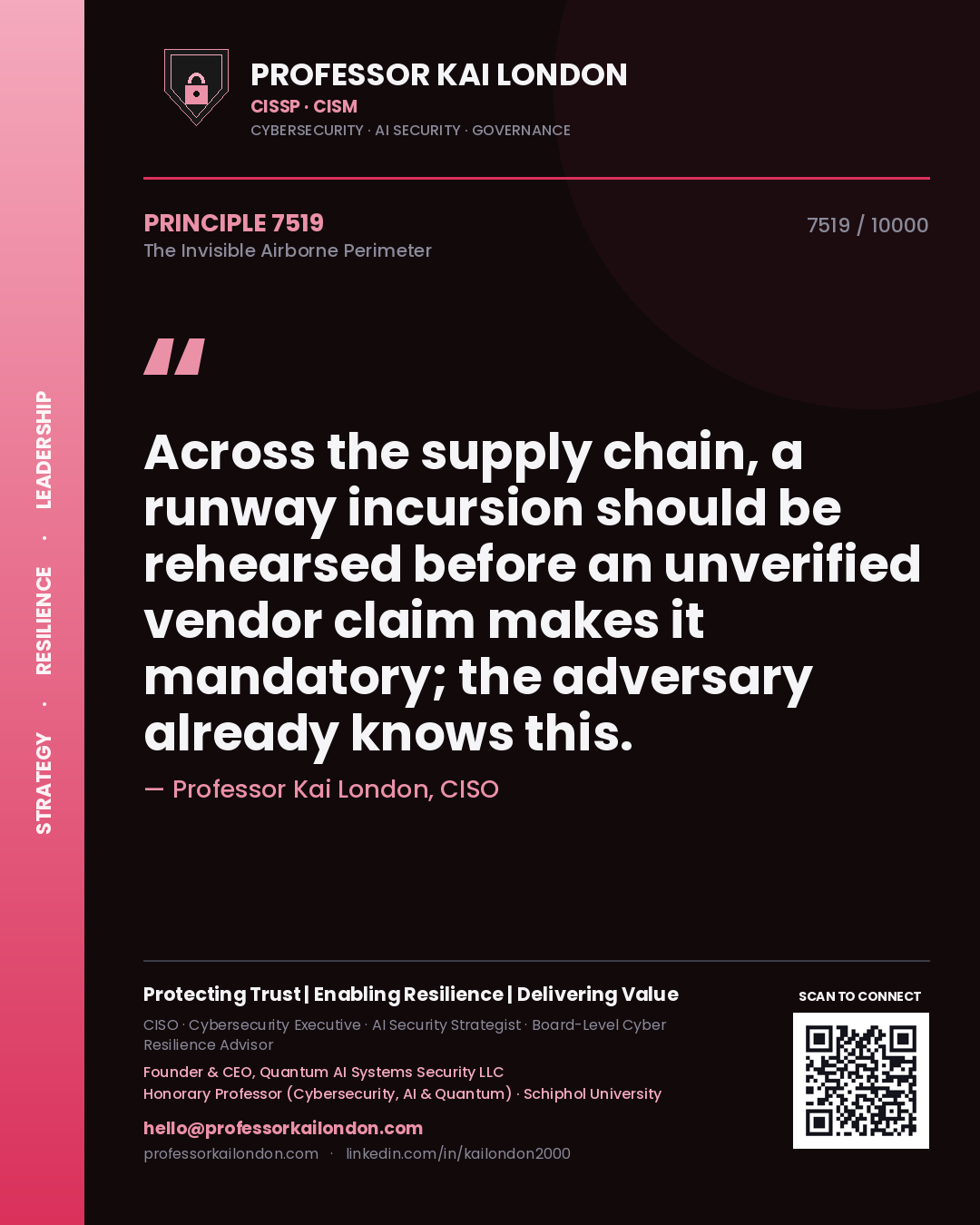 Professor Kai London principle 7519: Across the supply chain, a runway incursion should be rehearsed before an unverified vendor claim makes it mandatory; the adversary already knows this.