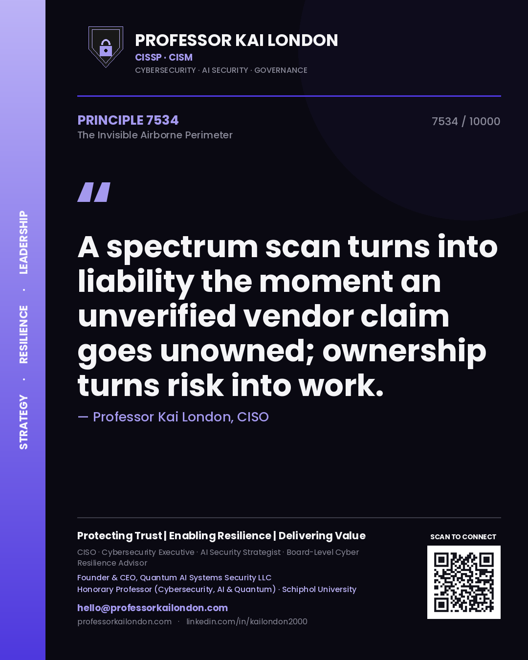 Professor Kai London principle 7534: A spectrum scan turns into liability the moment an unverified vendor claim goes unowned; ownership turns risk into work.