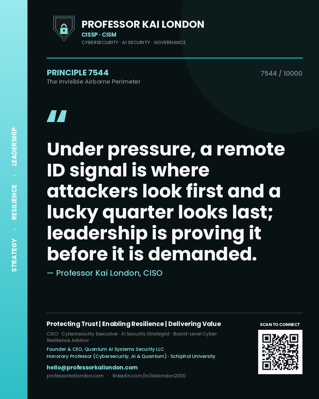 Professor Kai London principle 7544: Under pressure, a remote ID signal is where attackers look first and a lucky quarter looks last; leadership is proving it before it is demanded.