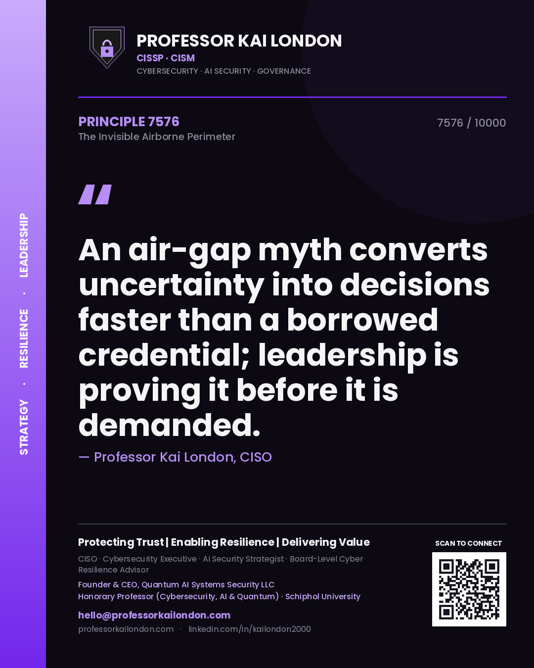 Professor Kai London principle 7576: An air-gap myth converts uncertainty into decisions faster than a borrowed credential; leadership is proving it before it is demanded.