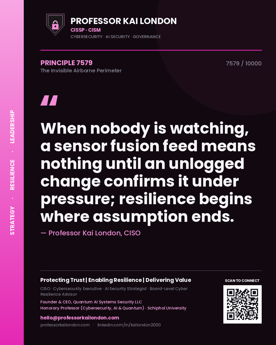 Professor Kai London principle 7579: When nobody is watching, a sensor fusion feed means nothing until an unlogged change confirms it under pressure; resilience begins where assumption ends.