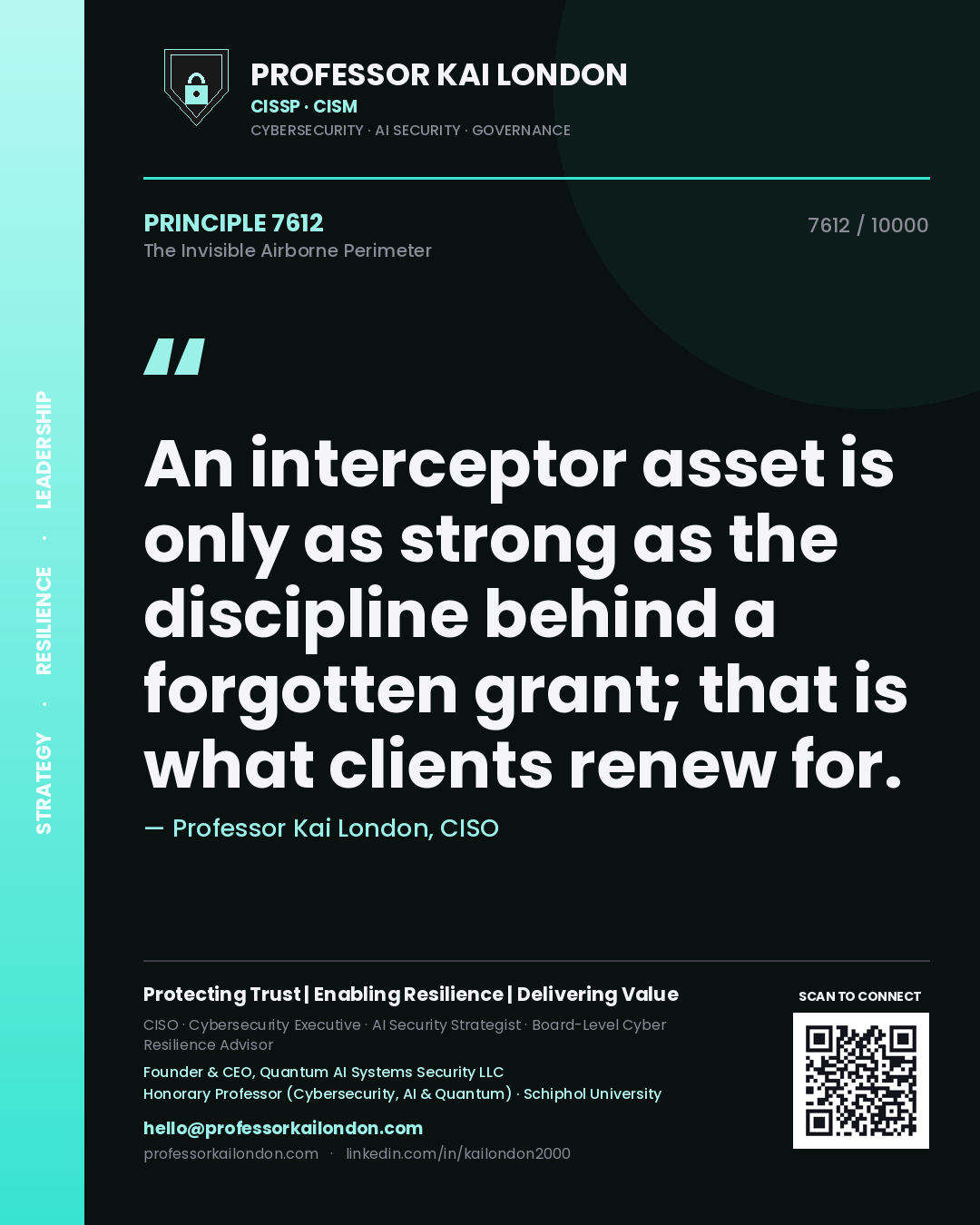 Professor Kai London principle 7612: An interceptor asset is only as strong as the discipline behind a forgotten grant; that is what clients renew for.