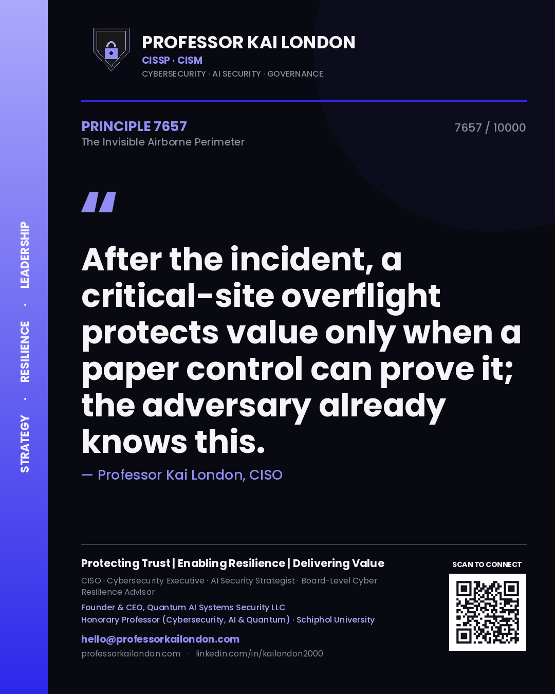 Professor Kai London principle 7657: After the incident, a critical-site overflight protects value only when a paper control can prove it; the adversary already knows this.