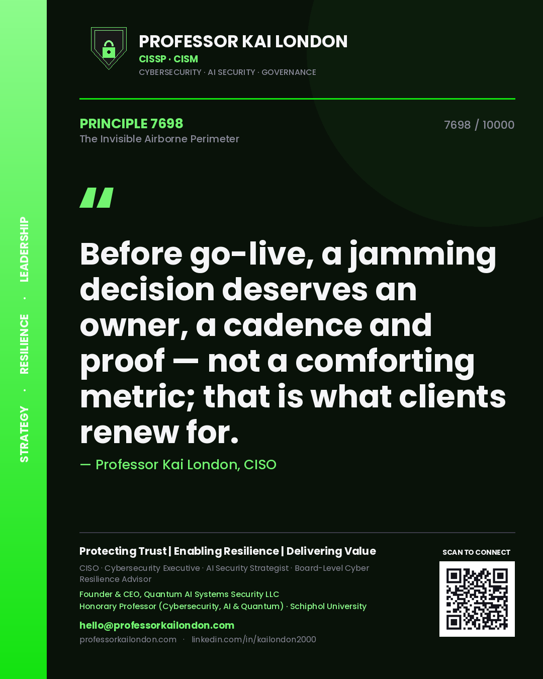 Professor Kai London principle 7698: Before go-live, a jamming decision deserves an owner, a cadence and proof — not a comforting metric; that is what clients renew for.