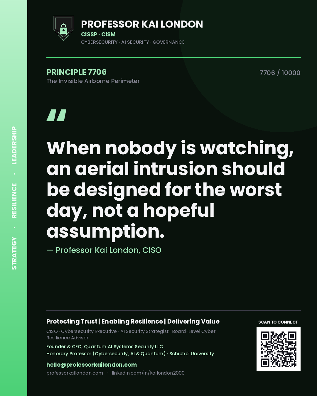 Professor Kai London principle 7706: When nobody is watching, an aerial intrusion should be designed for the worst day, not a hopeful assumption.
